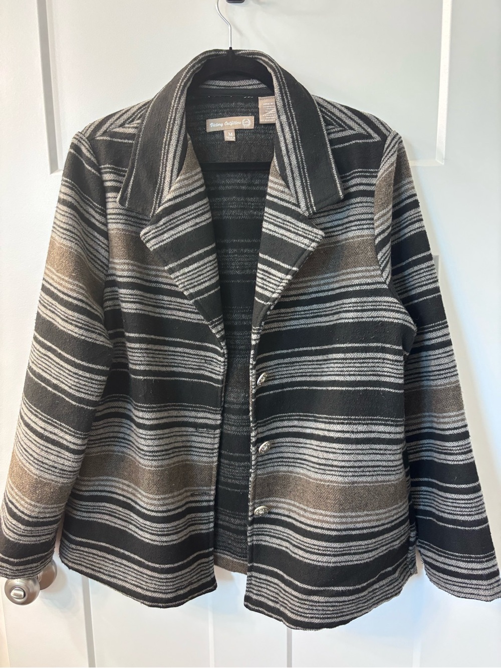 Striped Tailored Button Jacket - Black & Brown